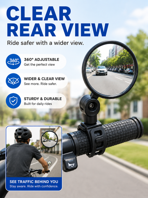 🚴 Premium Bike Rearview Mirrors  🔍🪞 Adjustable Shatter Resistant Convex Handlebar Mirrors for Safer Cycling & Easy Viewing