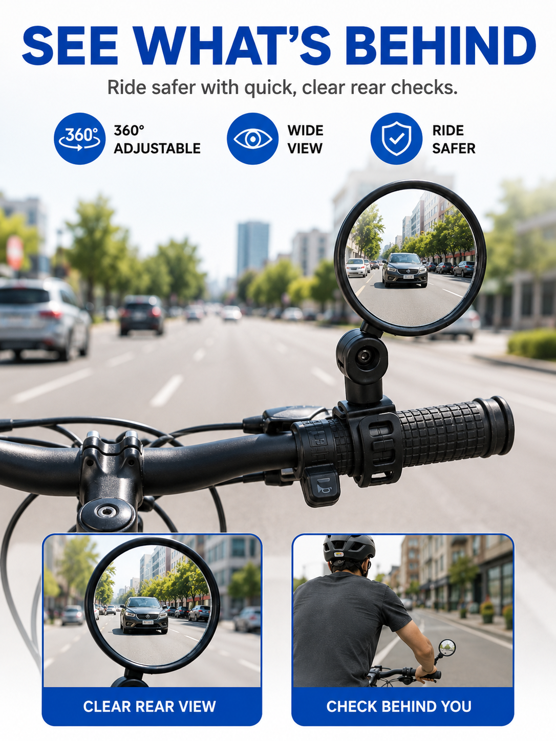 🚴 Premium Bike Rearview Mirrors  🔍🪞 Adjustable Shatter Resistant Convex Handlebar Mirrors for Safer Cycling & Easy Viewing