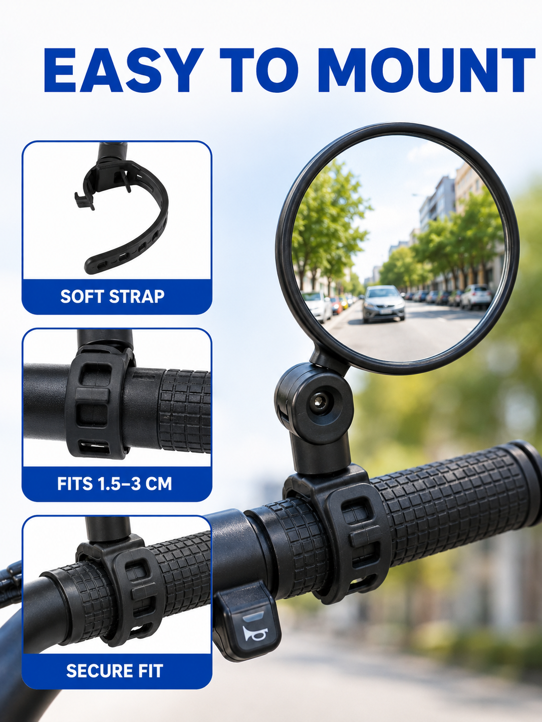 🚴 Premium Bike Rearview Mirrors  🔍🪞 Adjustable Shatter Resistant Convex Handlebar Mirrors for Safer Cycling & Easy Viewing