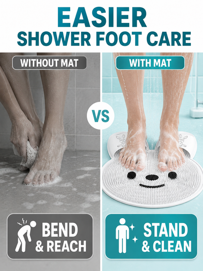 🦶🫧 Foot Cleaning Mat 🐰 Soft Silicone Exfoliating Shower Mat with Massage Bristles & Non Slip Suction Cups