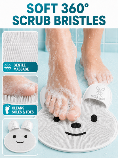 🦶🫧 Foot Cleaning Mat 🐰 Soft Silicone Exfoliating Shower Mat with Massage Bristles & Non Slip Suction Cups