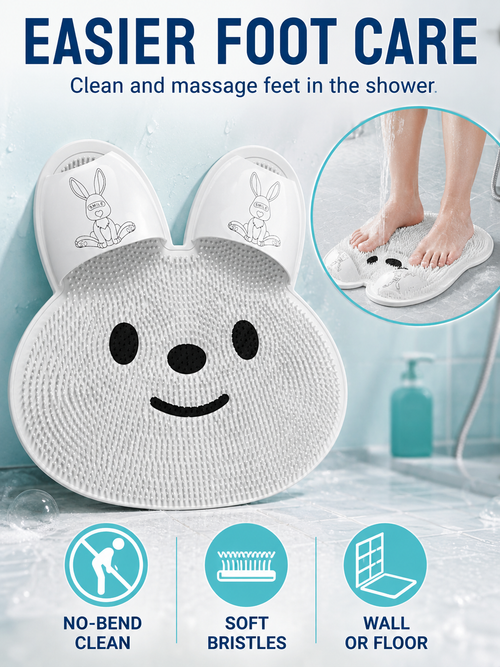 🦶🫧 Foot Cleaning Mat 🐰 Soft Silicone Exfoliating Shower Mat with Massage Bristles & Non Slip Suction Cups