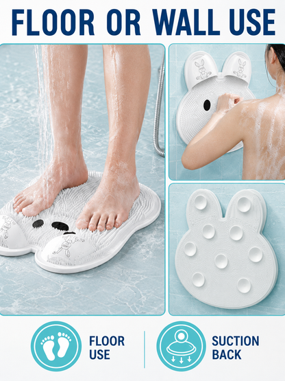 🦶🫧 Foot Cleaning Mat 🐰 Soft Silicone Exfoliating Shower Mat with Massage Bristles & Non Slip Suction Cups