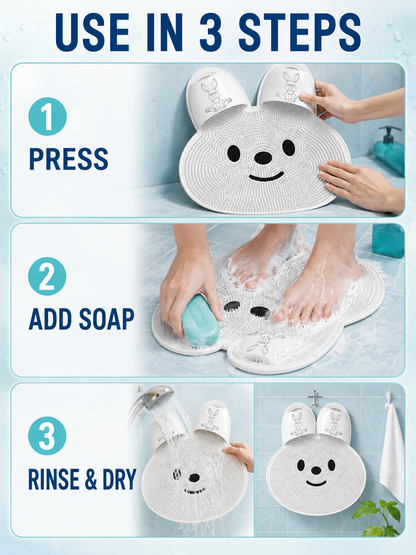 🦶🫧 Foot Cleaning Mat 🐰 Soft Silicone Exfoliating Shower Mat with Massage Bristles & Non Slip Suction Cups