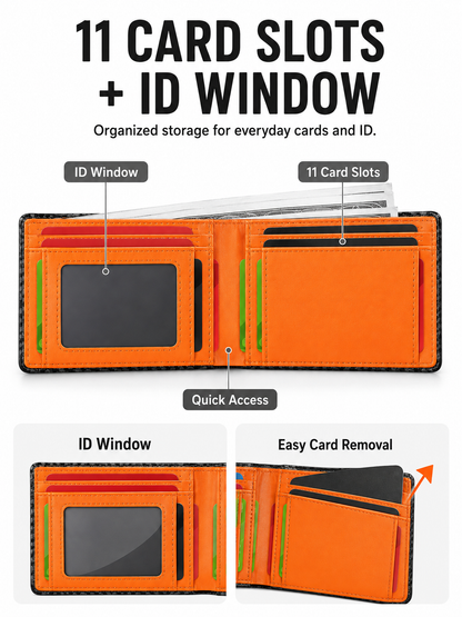 💼 Premium Slim Wallet 🎁🖤 RFID Blocking Leather Bifold Card Holder with Carbon Fiber Design Compact Front Pocket Money Clip