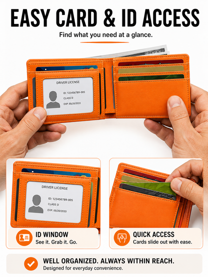 💼 Premium Slim Wallet 🎁🖤 RFID Blocking Leather Bifold Card Holder with Carbon Fiber Design Compact Front Pocket Money Clip