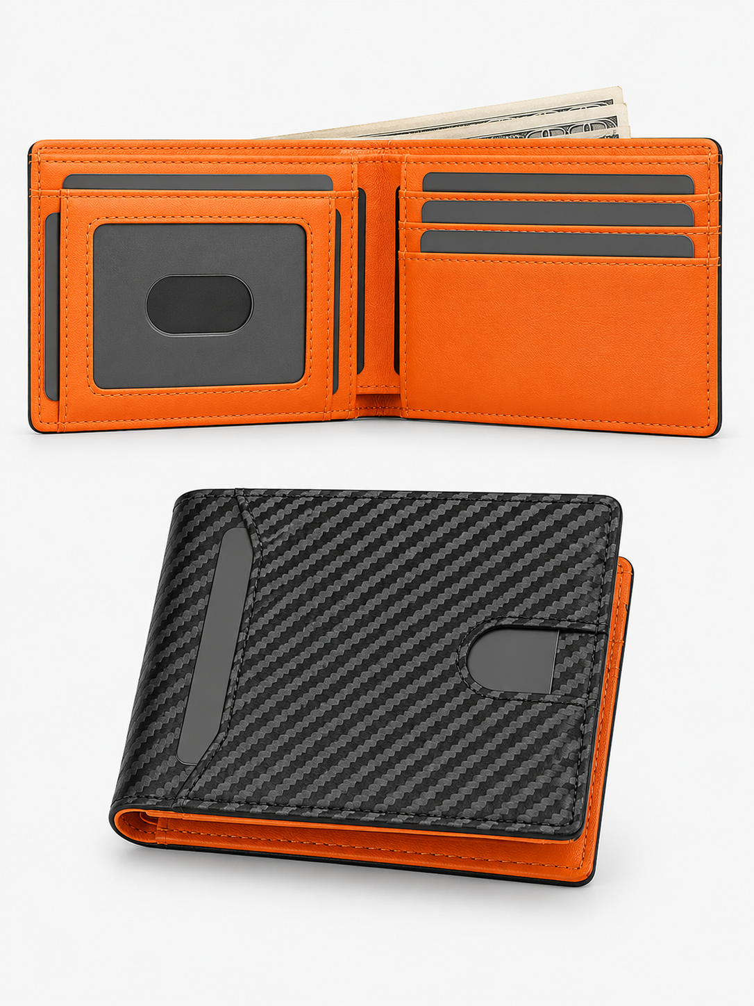 💼 Premium Slim Wallet 🎁🖤 RFID Blocking Leather Bifold Card Holder with Carbon Fiber Design Compact Front Pocket Money Clip