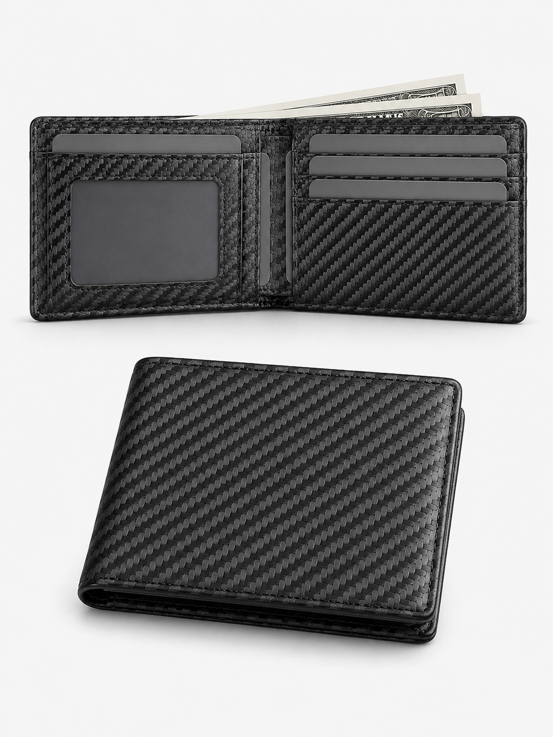 💼 Premium Slim Wallet 🎁🖤 RFID Blocking Leather Bifold Card Holder with Carbon Fiber Design Compact Front Pocket Money Clip