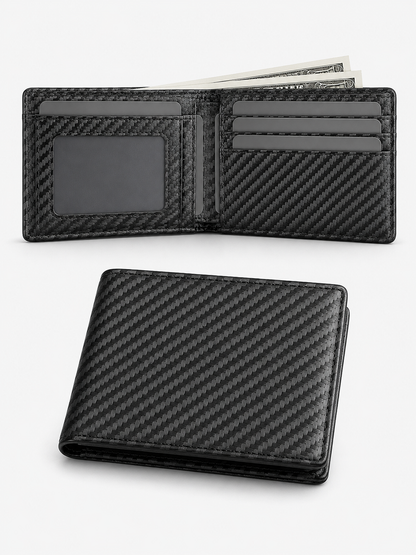💼 Premium Slim Wallet 🎁🖤 RFID Blocking Leather Bifold Card Holder with Carbon Fiber Design Compact Front Pocket Money Clip
