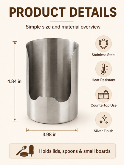 🥄🫕 Smart Kitchen Utensil Holder 🍳 Heavy Duty Stainless Steel Pot Lid & Spoon Rack with Space Saving Countertop Storage