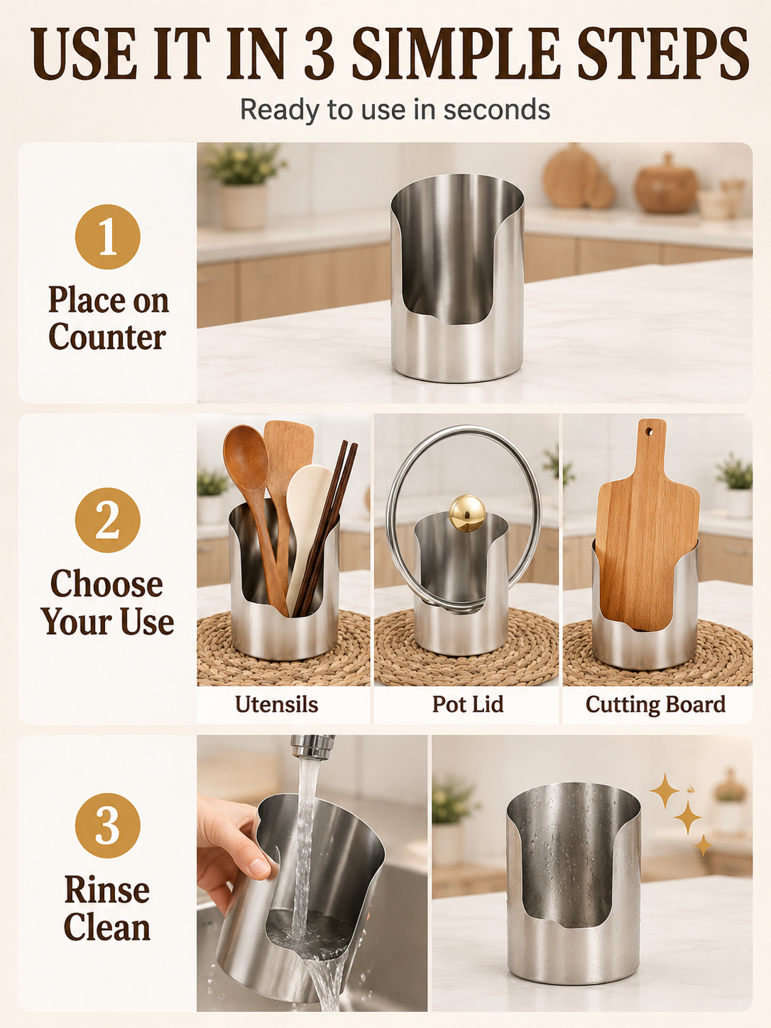 🥄🫕 Smart Kitchen Utensil Holder 🍳 Heavy Duty Stainless Steel Pot Lid & Spoon Rack with Space Saving Countertop Storage