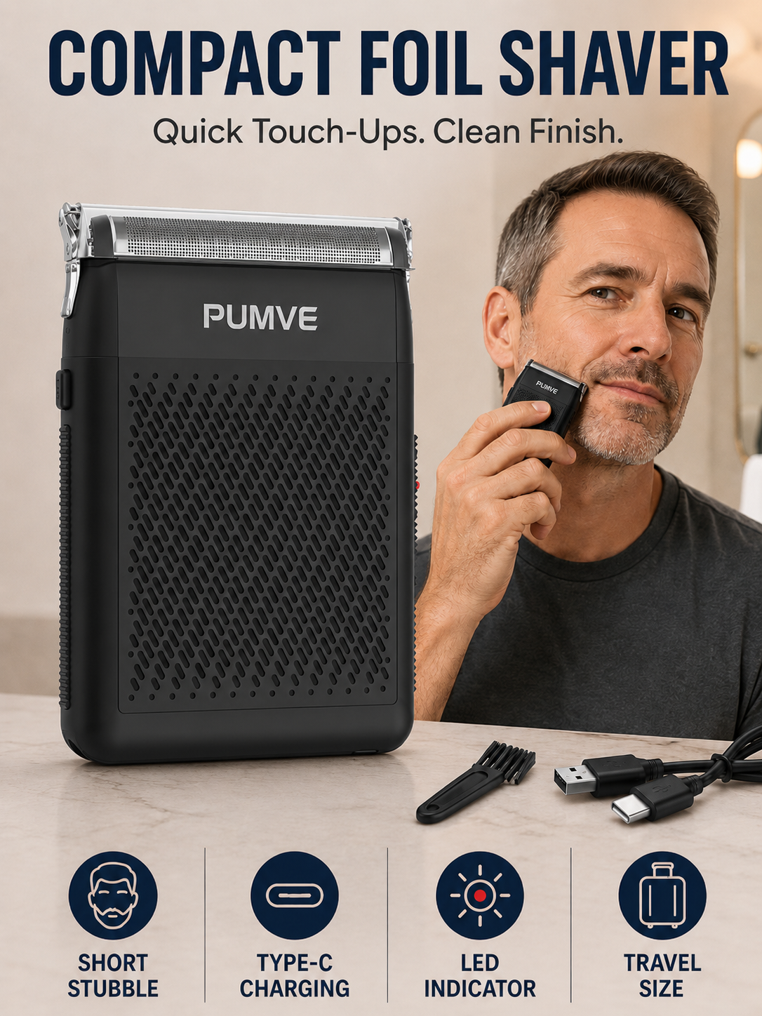 💙 Premium Mini Electric Shaver 🪒 Compact USB C Cordless Foil Razor for Smooth Facial Grooming Travel & Daily Self Care