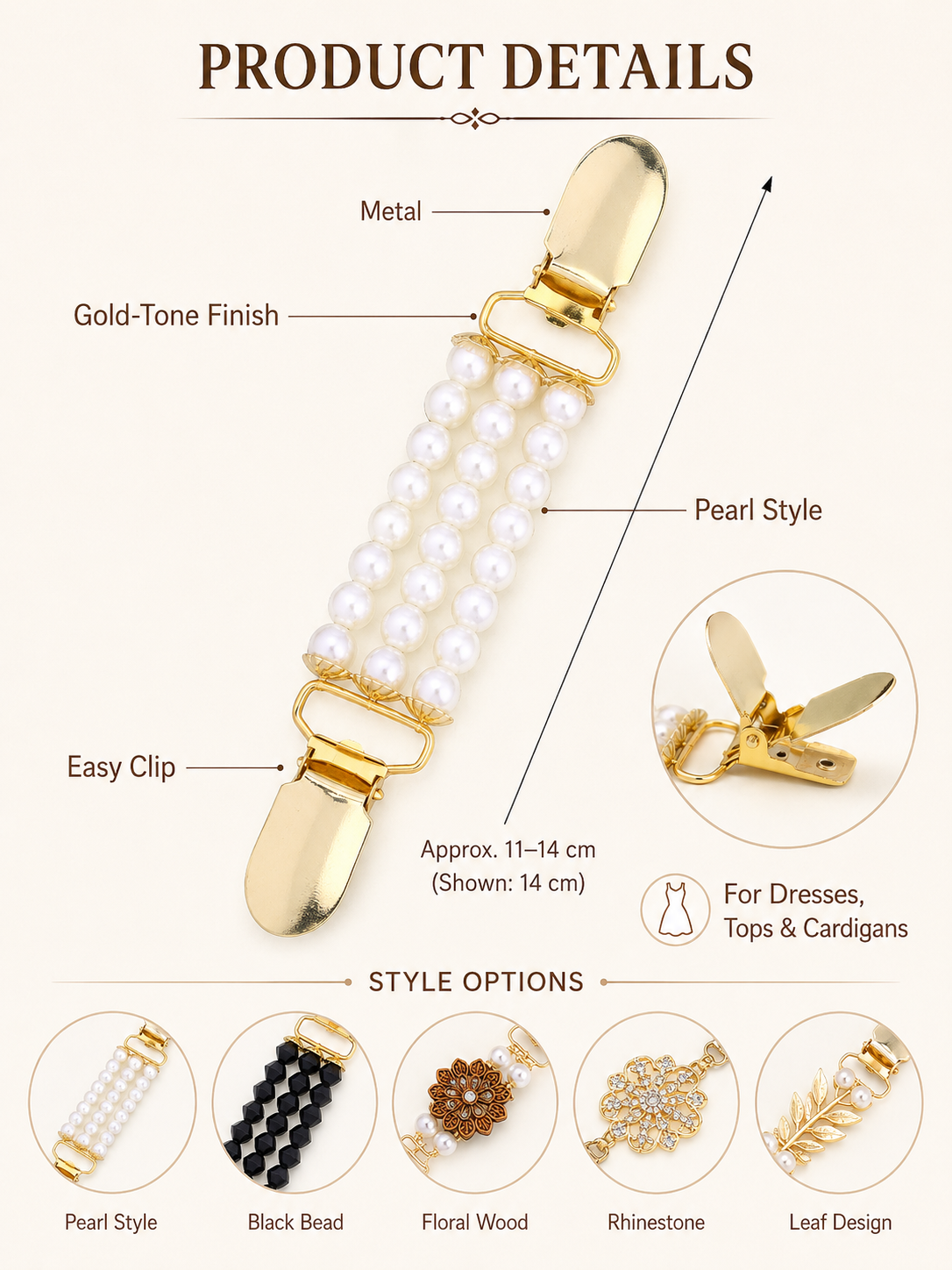 👗 Elegant Sweater Chain 💎 Stylish Pearl Clip On Chain with Golden Duck Buckle for Dresses Cardigans & Clothing