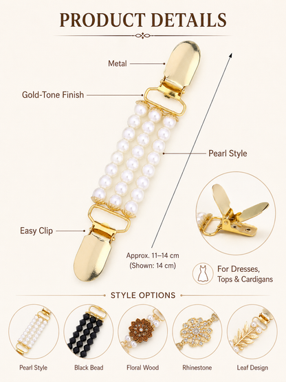 👗 Elegant Sweater Chain 💎 Stylish Pearl Clip On Chain with Golden Duck Buckle for Dresses Cardigans & Clothing