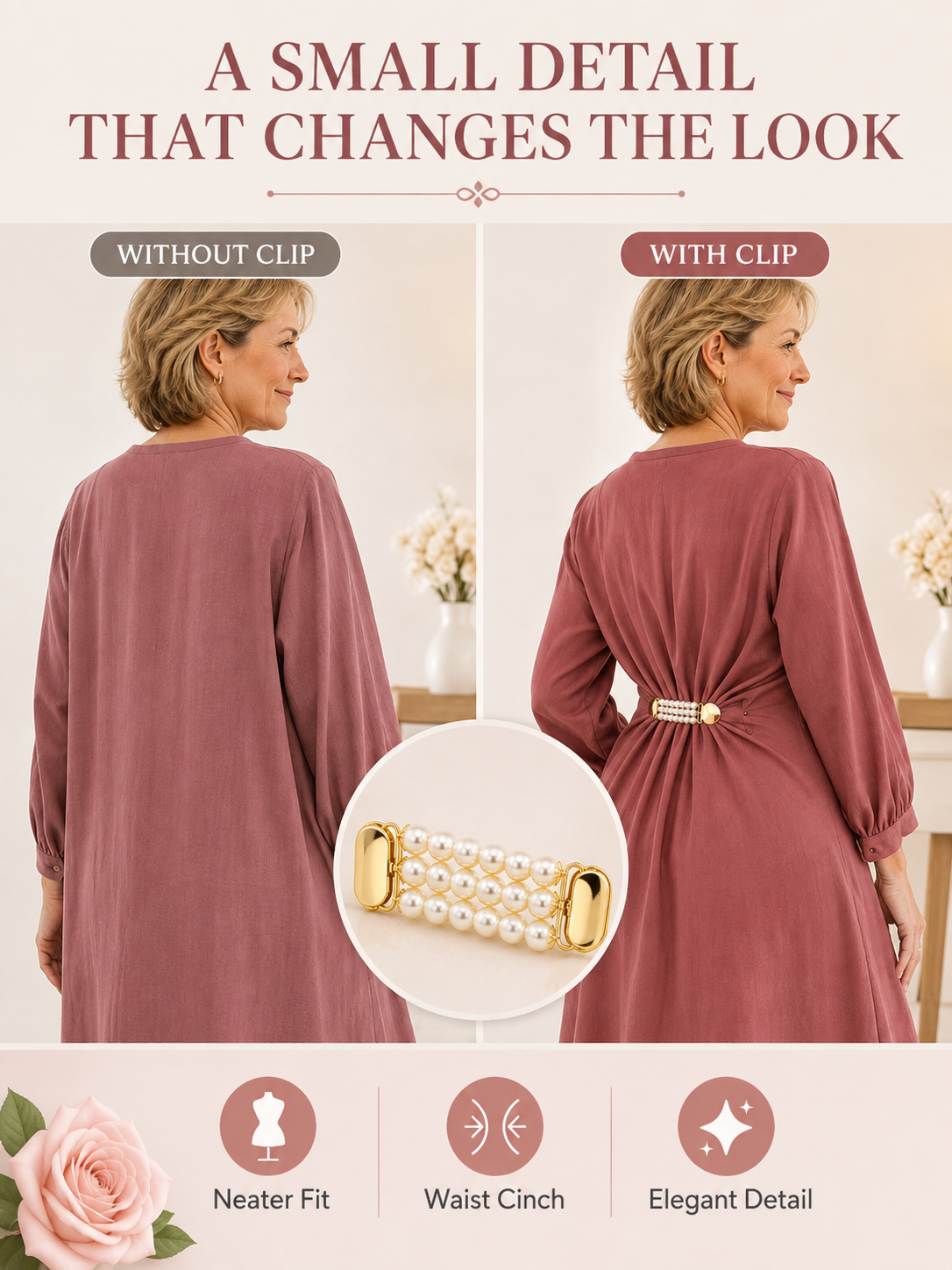 👗 Elegant Sweater Chain 💎 Stylish Pearl Clip On Chain with Golden Duck Buckle for Dresses Cardigans & Clothing