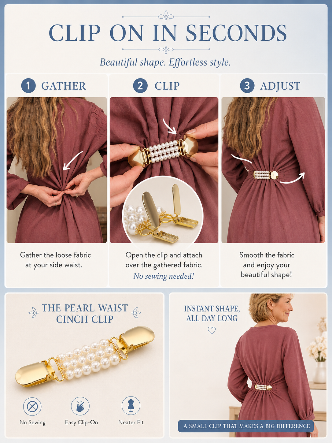 👗 Elegant Sweater Chain 💎 Stylish Pearl Clip On Chain with Golden Duck Buckle for Dresses Cardigans & Clothing