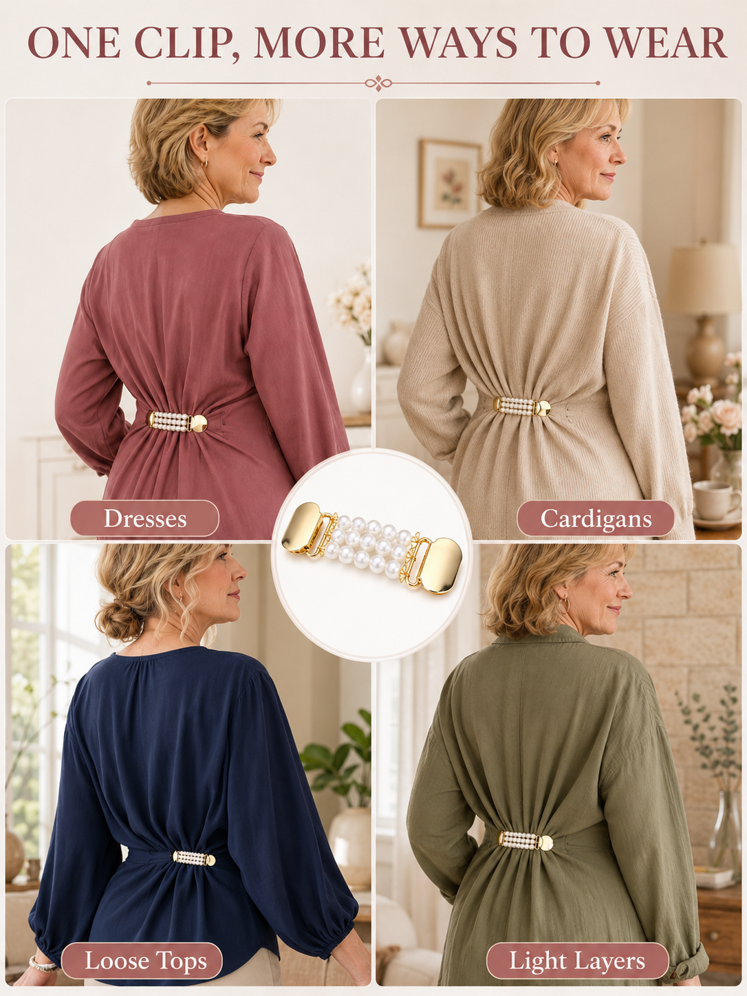 👗 Elegant Sweater Chain 💎 Stylish Pearl Clip On Chain with Golden Duck Buckle for Dresses Cardigans & Clothing