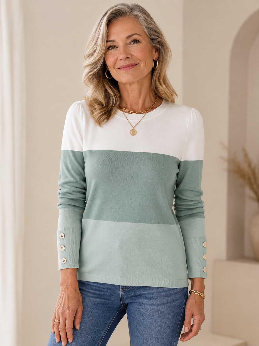 🍂👚 Trendy Women’s Sweater 💕 Soft Knit Long Sleeve Pullover Button Cuff Dressy Casual Top