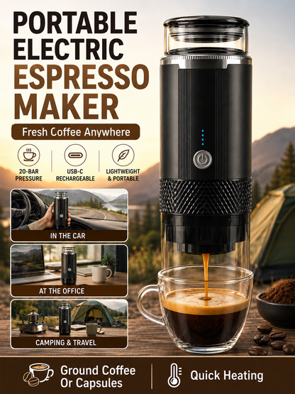 ☕ Portable Espresso Maker 🚀🤎 20 Bar Compact Coffee Machine with USB C Fast Brewing for Home Travel & Office