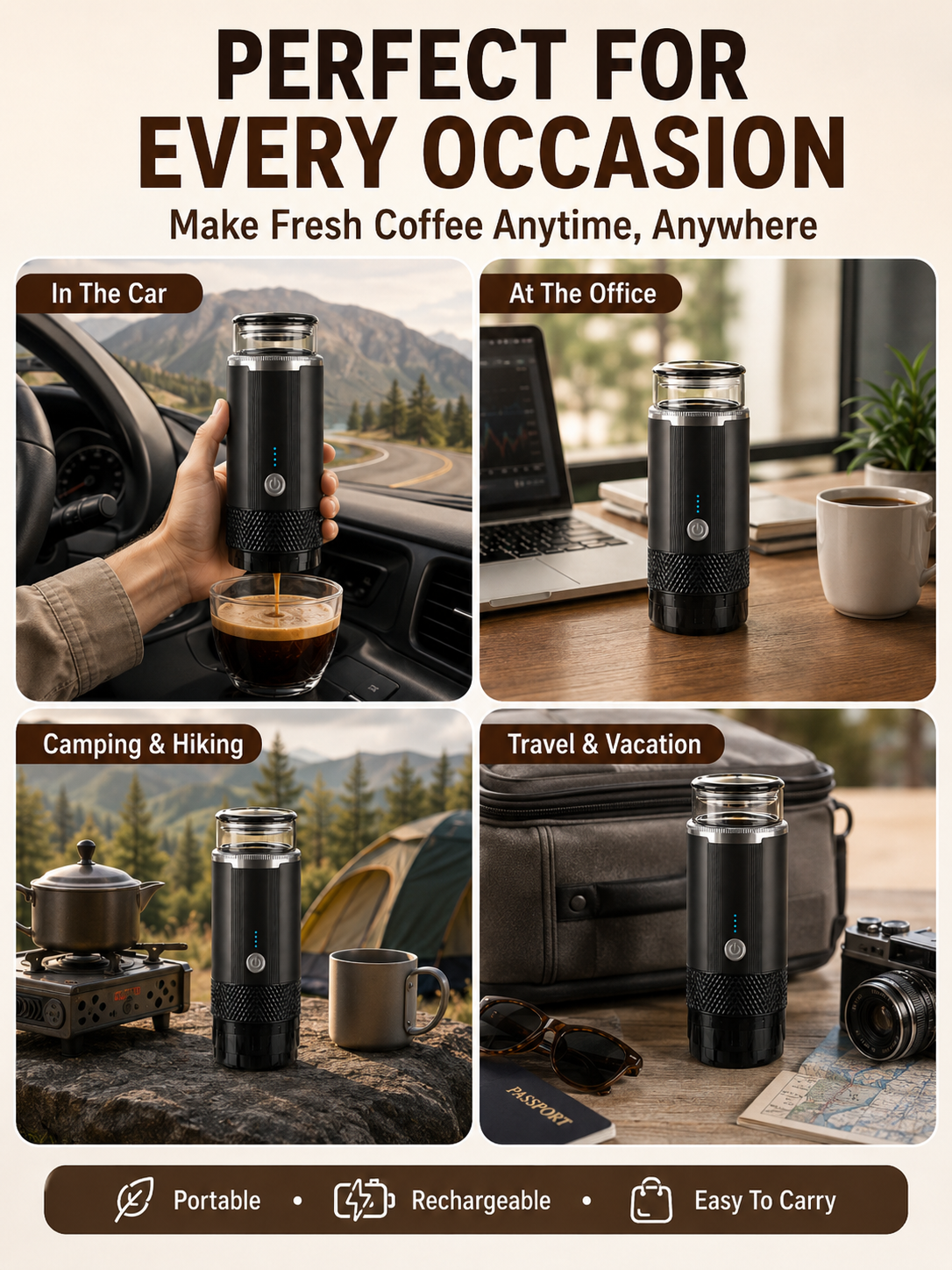 ☕ Portable Espresso Maker 🚀🤎 20 Bar Compact Coffee Machine with USB C Fast Brewing for Home Travel & Office