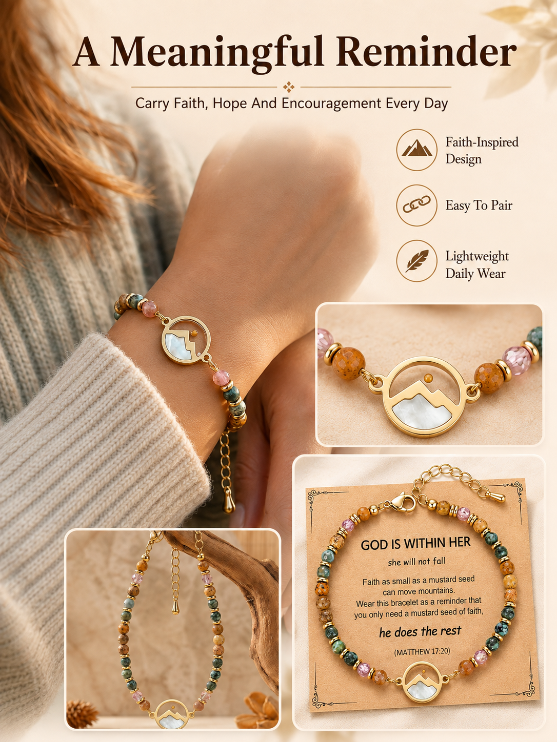🔥 BEST SELLER ✨ Faith Grain Charm Wristlet 💛 Matthew 17:20 Inspired · Mountain-Moving Belief Keepsake 🙏