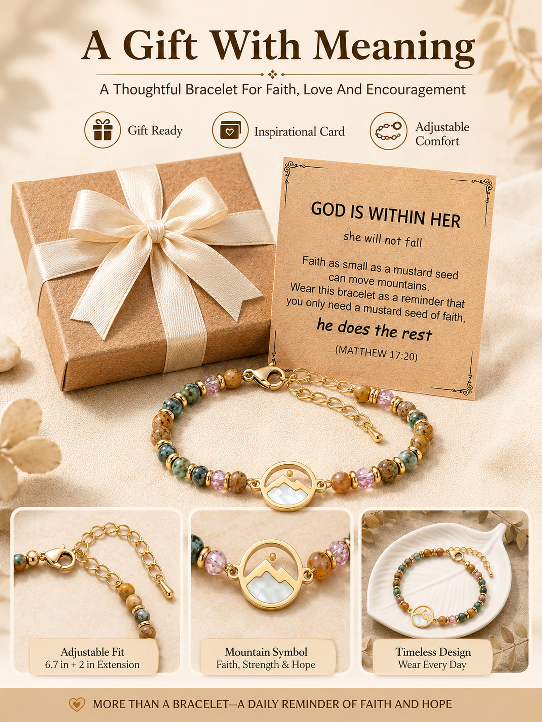🔥 BEST SELLER ✨ Faith Grain Charm Wristlet 💛 Matthew 17:20 Inspired · Mountain-Moving Belief Keepsake 🙏