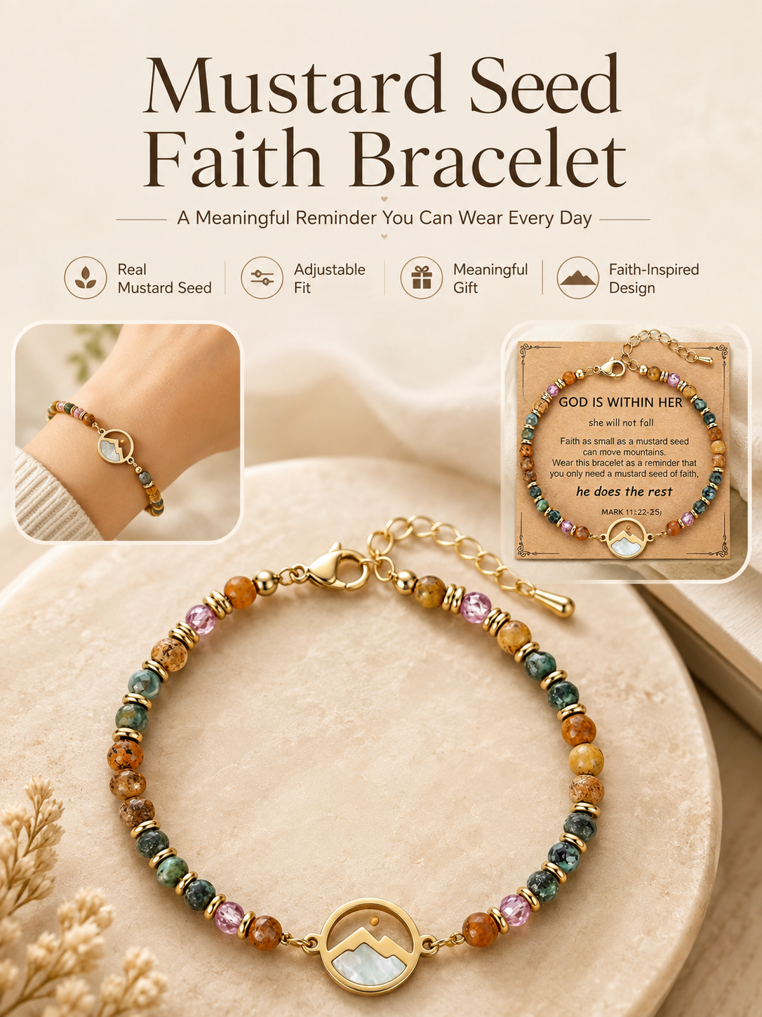 🔥 BEST SELLER ✨ Faith Grain Charm Wristlet 💛 Matthew 17:20 Inspired · Mountain-Moving Belief Keepsake 🙏