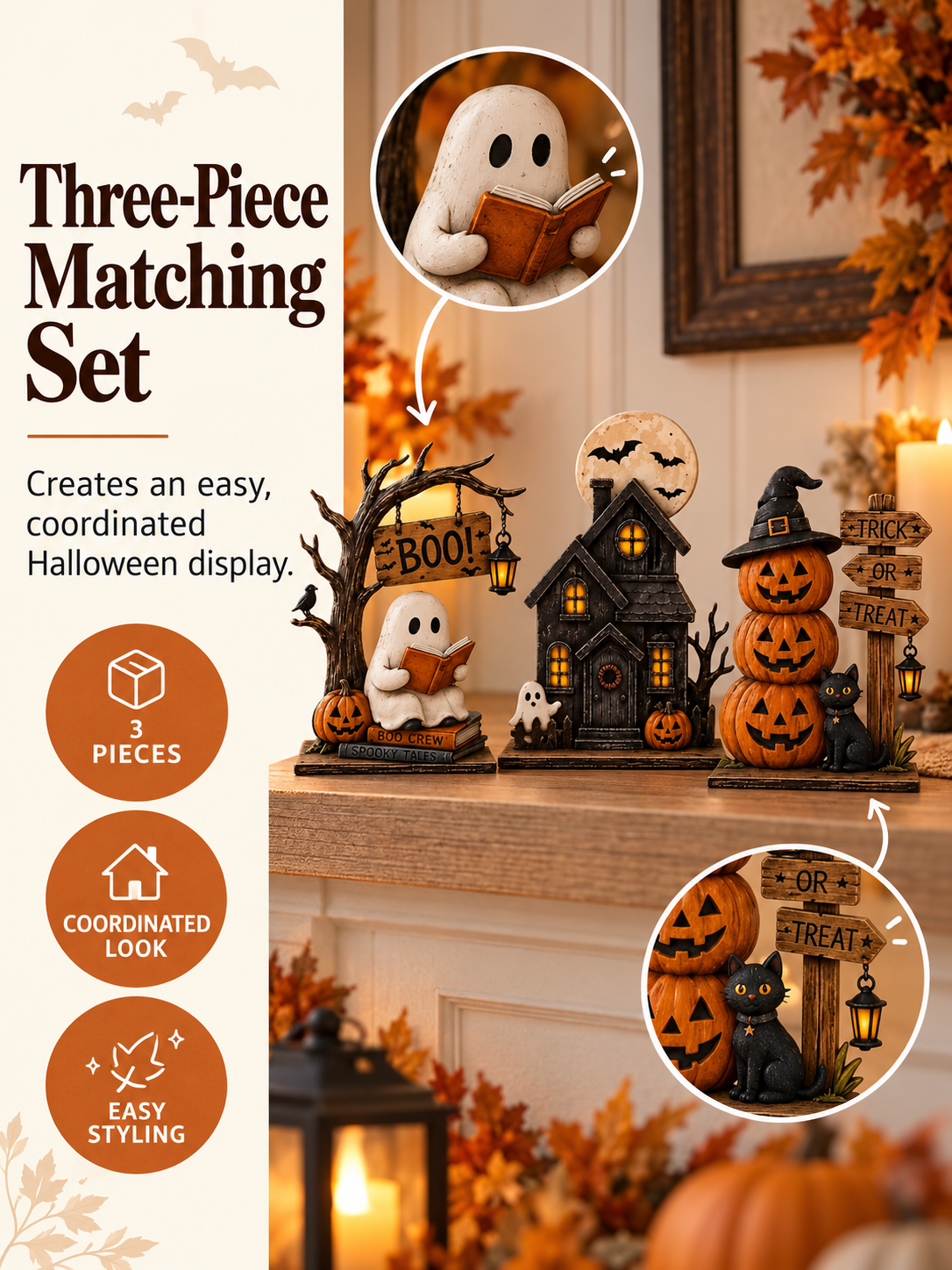 🎃 Halloween Special – Vintage Haunted Village Décor 👻 Cozy Autumn Figurines for Mantel & Table 🖤