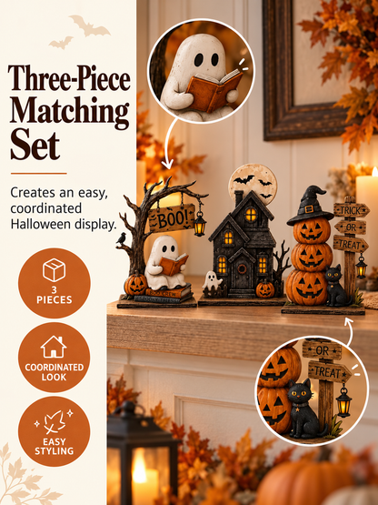 🎃 Halloween Special – Vintage Haunted Village Décor 👻 Cozy Autumn Figurines for Mantel & Table 🖤