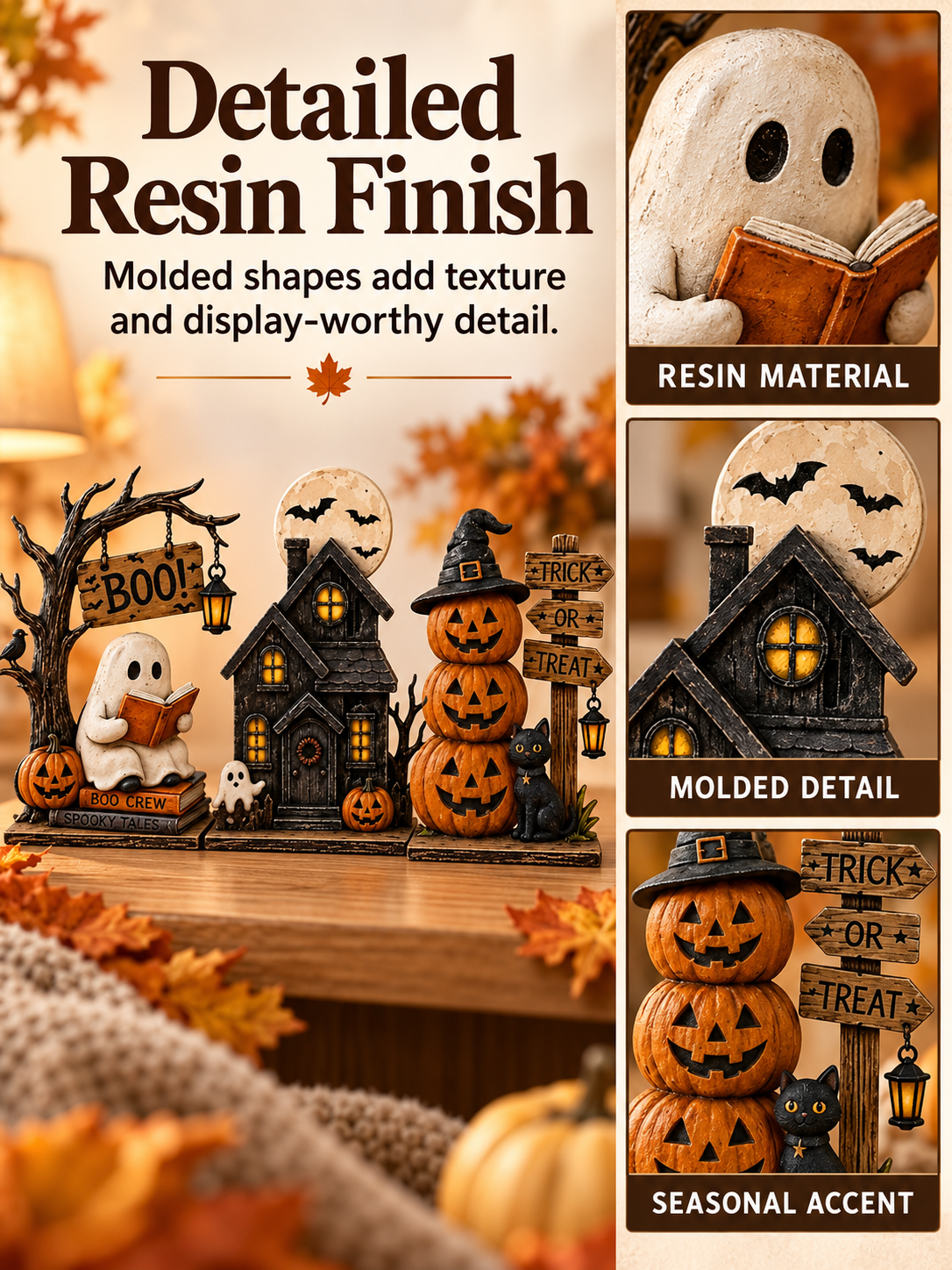 🎃 Halloween Special – Vintage Haunted Village Décor 👻 Cozy Autumn Figurines for Mantel & Table 🖤
