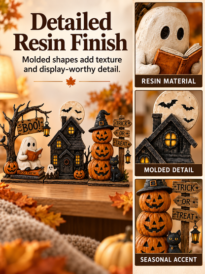 🎃 Halloween Special – Vintage Haunted Village Décor 👻 Cozy Autumn Figurines for Mantel & Table 🖤