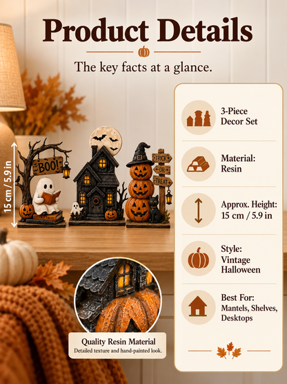 🎃 Halloween Special – Vintage Haunted Village Décor 👻 Cozy Autumn Figurines for Mantel & Table 🖤