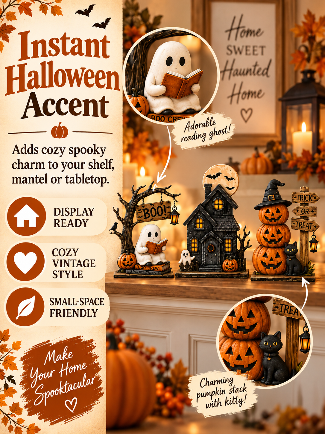 🎃 Halloween Special – Vintage Haunted Village Décor 👻 Cozy Autumn Figurines for Mantel & Table 🖤