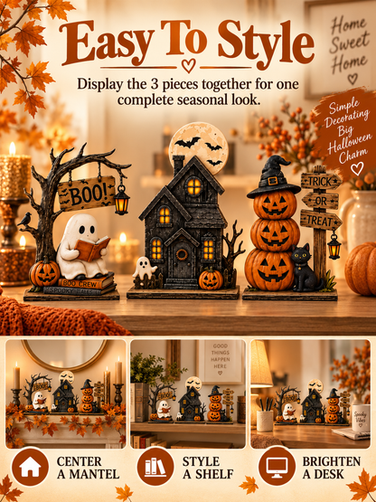 🎃 Halloween Special – Vintage Haunted Village Décor 👻 Cozy Autumn Figurines for Mantel & Table 🖤