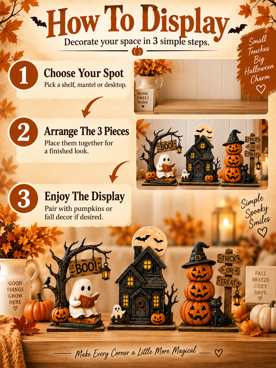 🎃 Halloween Special – Vintage Haunted Village Décor 👻 Cozy Autumn Figurines for Mantel & Table 🖤