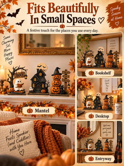 🎃 Halloween Special – Vintage Haunted Village Décor 👻 Cozy Autumn Figurines for Mantel & Table 🖤