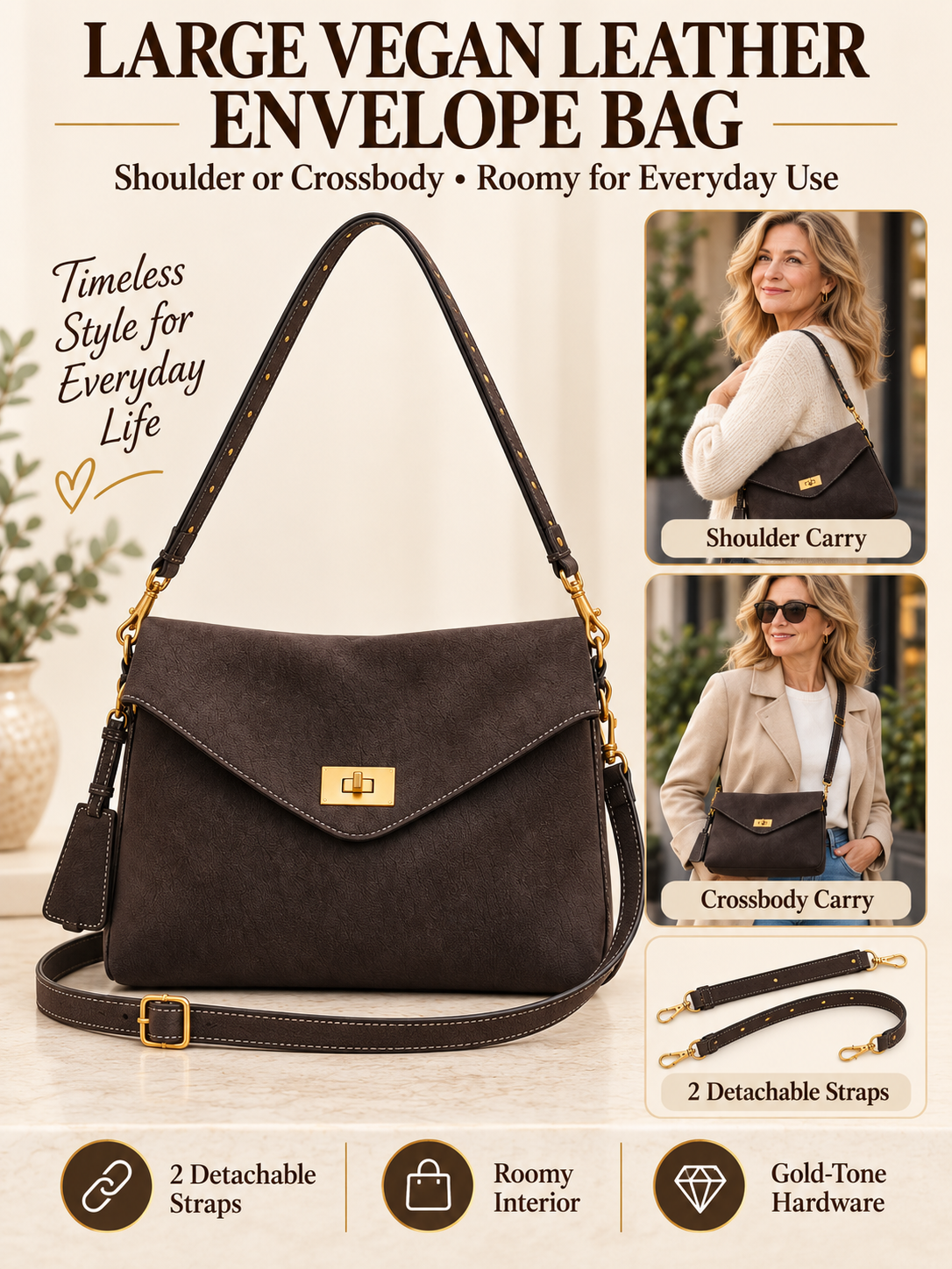 👜 Style Deal –💫 Chic Vegan Leather Envelope Crossbody Bag ✨