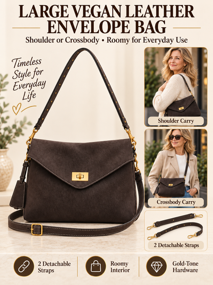👜 Style Deal –💫 Chic Vegan Leather Envelope Crossbody Bag ✨