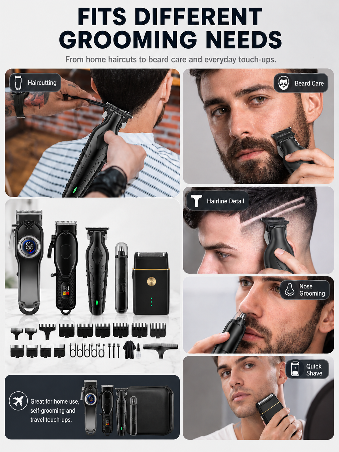 ✂️ Grooming Deal ✨ 5-Piece Cordless Hair Clipper Set with Precision Trimmer & Storage Case