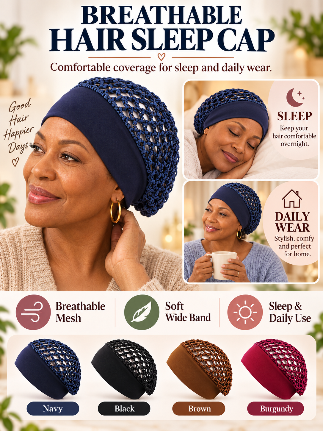 ✨ Beauty Deal – Soft Hair Bonnets 💤 Gentle Nighttime Coverage for Hair Care & Shower Use 🛁