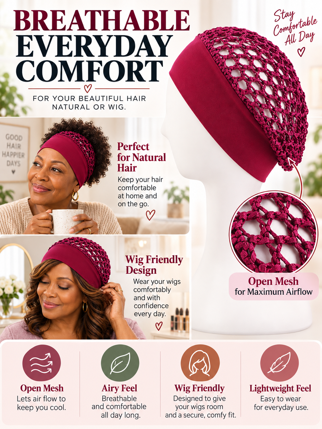 ✨ Beauty Deal – Soft Hair Bonnets 💤 Gentle Nighttime Coverage for Hair Care & Shower Use 🛁