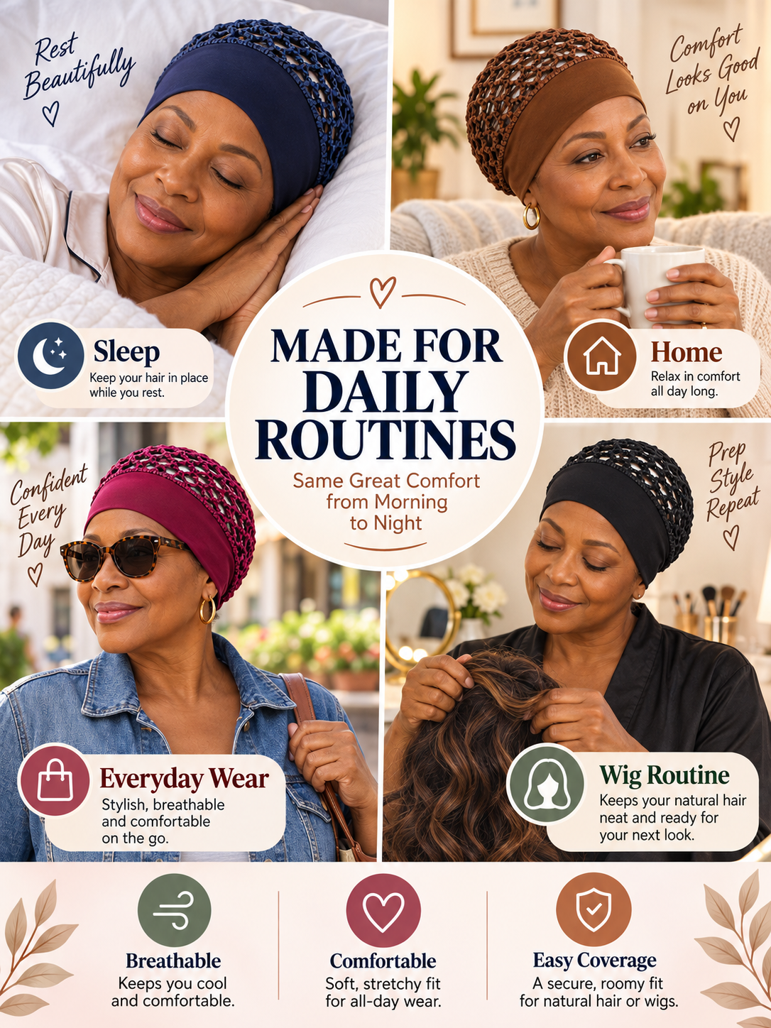 ✨ Beauty Deal – Soft Hair Bonnets 💤 Gentle Nighttime Coverage for Hair Care & Shower Use 🛁