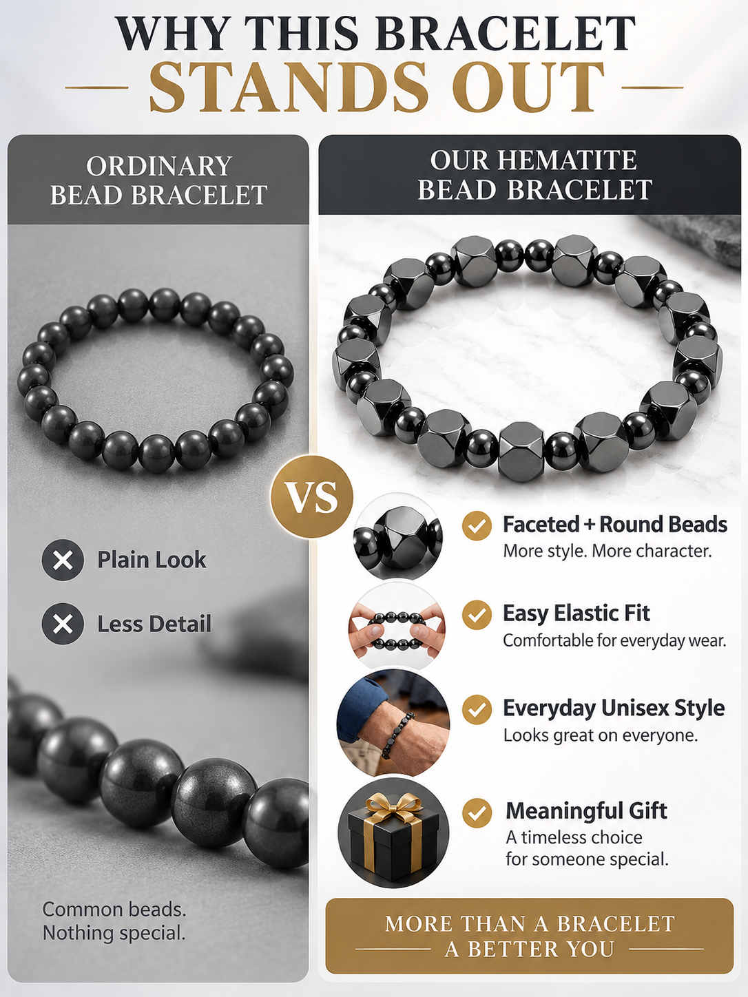 ✨ Style Special – Men’s Hematite Beaded Bracelet 🖤 Minimalist Stone Jewelry for Everyday Wear & Meaningful Gifting 🎁