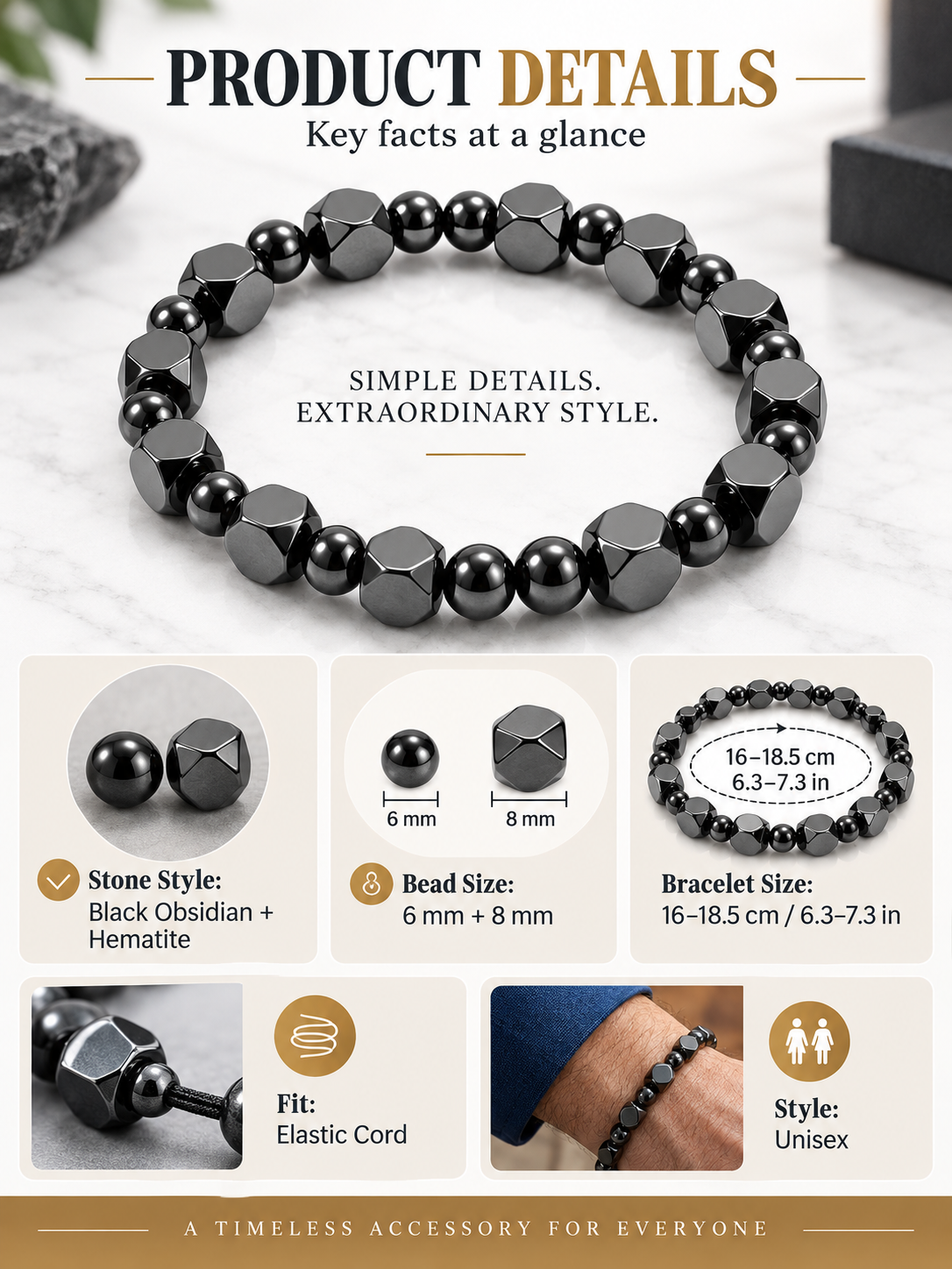 ✨ Style Special – Men’s Hematite Beaded Bracelet 🖤 Minimalist Stone Jewelry for Everyday Wear & Meaningful Gifting 🎁
