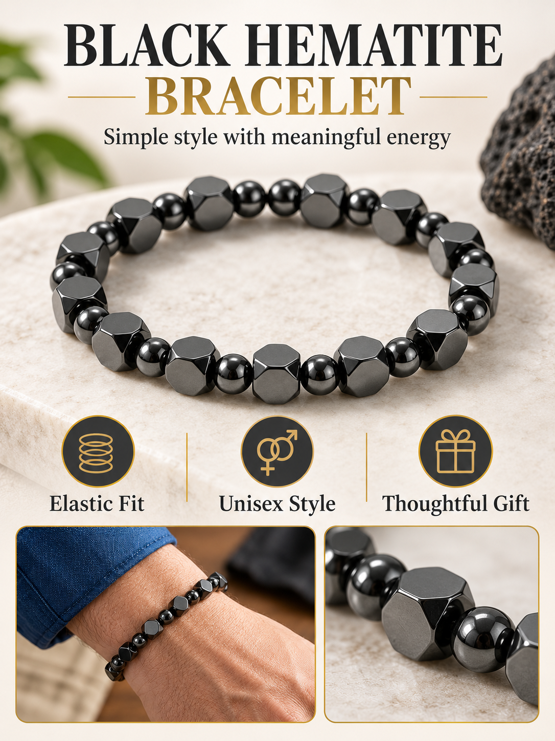 ✨ Style Special – Men’s Hematite Beaded Bracelet 🖤 Minimalist Stone Jewelry for Everyday Wear & Meaningful Gifting 🎁