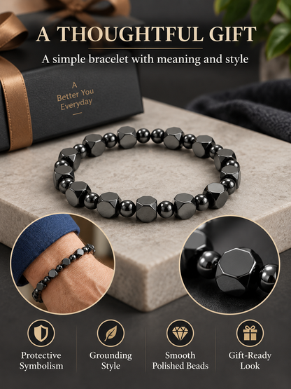 ✨ Style Special – Men’s Hematite Beaded Bracelet 🖤 Minimalist Stone Jewelry for Everyday Wear & Meaningful Gifting 🎁