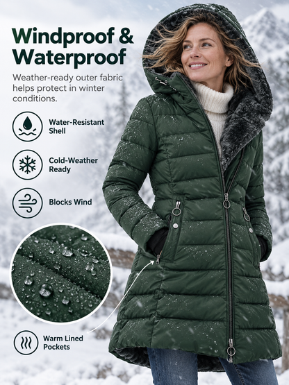 ❄️ Winter Deal – Women’s Hooded Down Coat 🧥 Warm, Windproof & Water-Resistant Outerwear for Commuting and Outdoor Adventures 🏔️