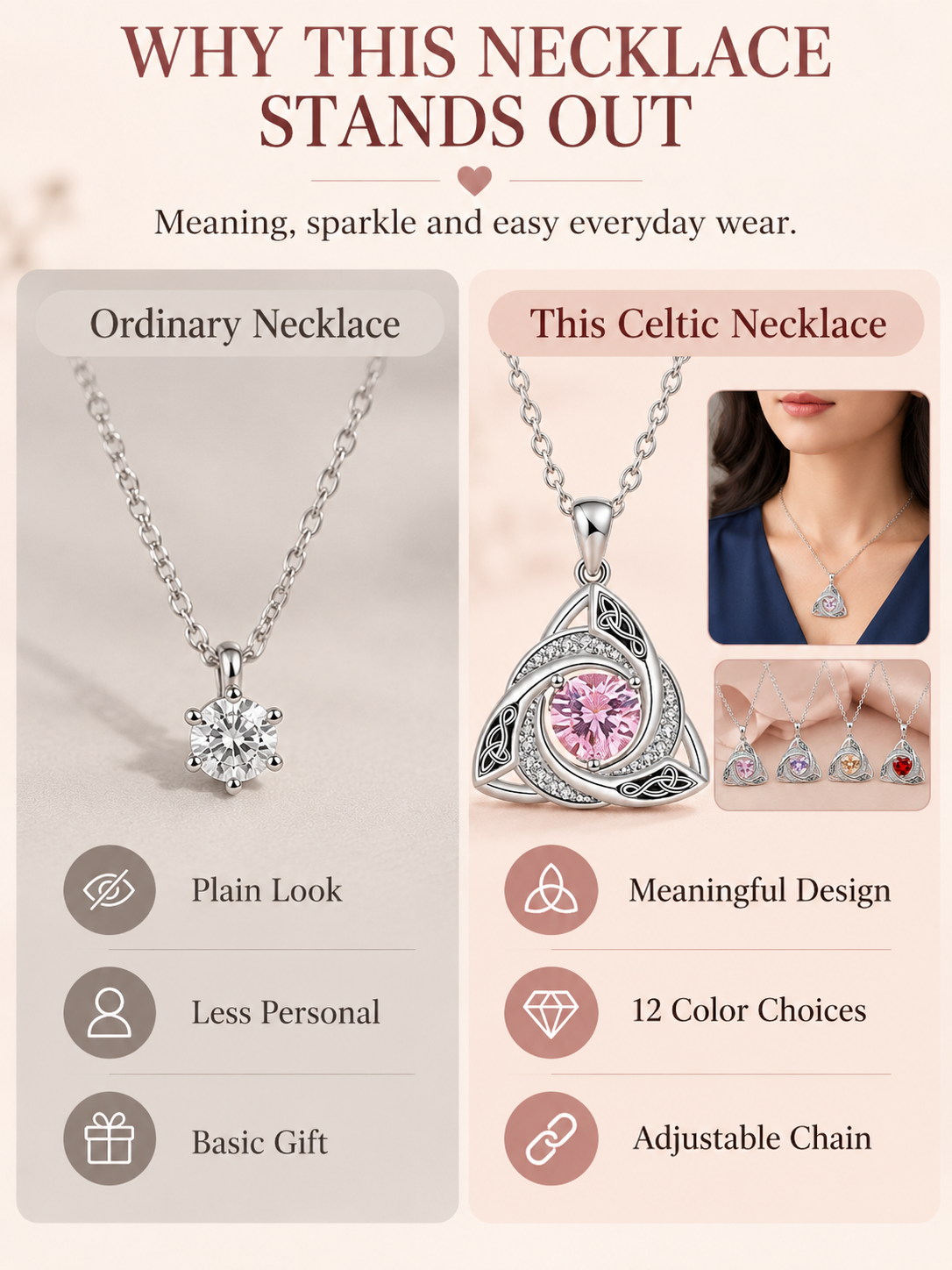 ✨ Jewelry Deal – Women’s Celtic Knot Birthstone Necklace 💎 Elegant Pendant Symbolizing Love, Faith & Unity 💕