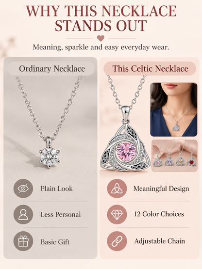 ✨ Jewelry Deal – Women’s Celtic Knot Birthstone Necklace 💎 Elegant Pendant Symbolizing Love, Faith & Unity 💕