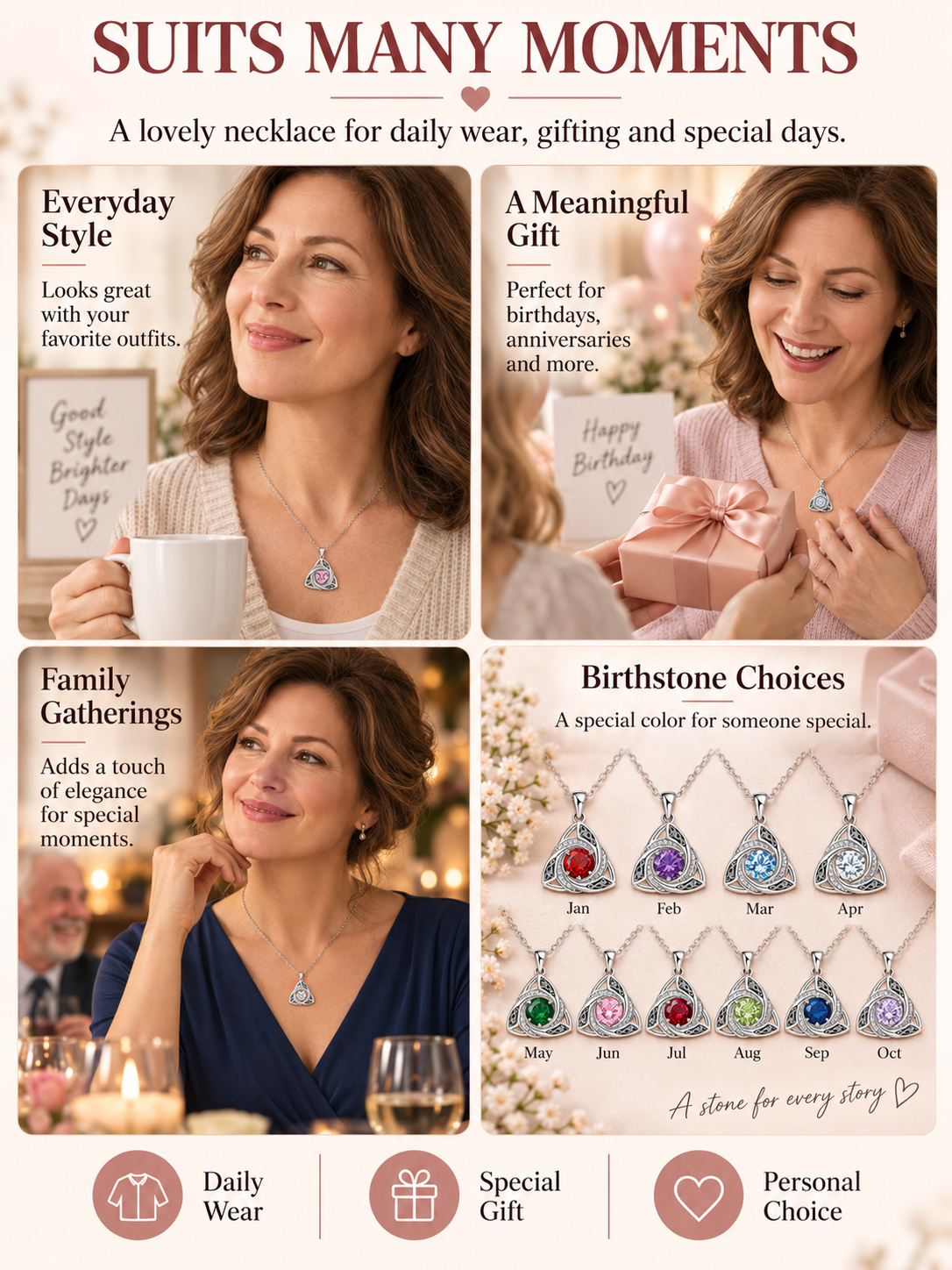 ✨ Jewelry Deal – Women’s Celtic Knot Birthstone Necklace 💎 Elegant Pendant Symbolizing Love, Faith & Unity 💕
